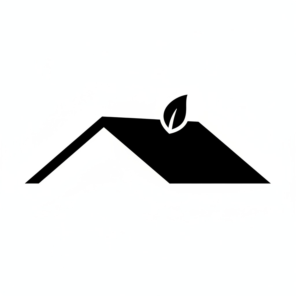 Ein schwarzes Icon eines Daches mit einem kleinen Blatt auf der rechten Seite.