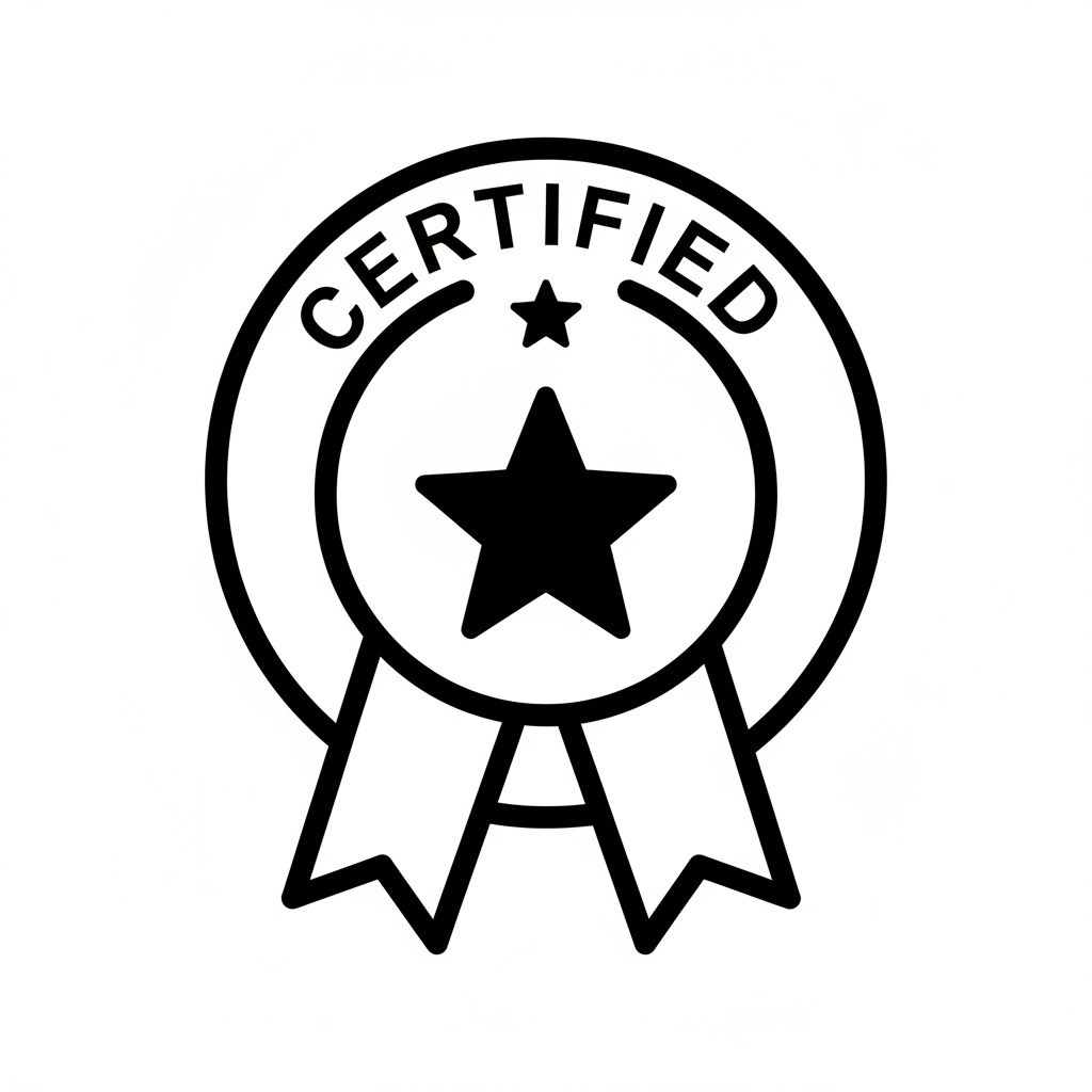 Ein rundes Zertifikatssiegel mit zwei Sternen und dem Schriftzug CERTIFIED.